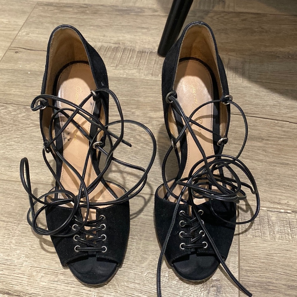 Gianvitto Rossi Lace Up Suede Heels - Picture 2 of 8